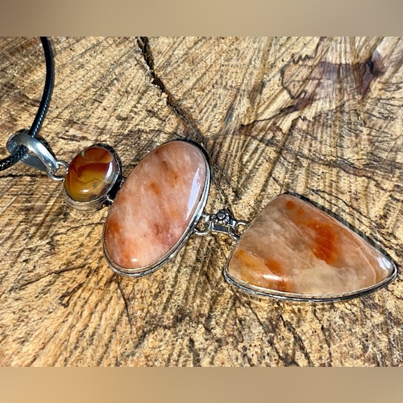 Large Rustic Orange Aventurine & Noreena Jasper Pendant 3 7/8” - Picture 13 of 16